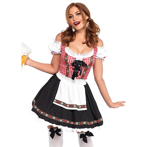 Oktoberfest Dirndl Trachtenkleider Dirndlbluse Bayerisch Dienstmädchen Deutsch München Wiesn Damen Stoff im traditionellen Stil Kleid Schürze Image