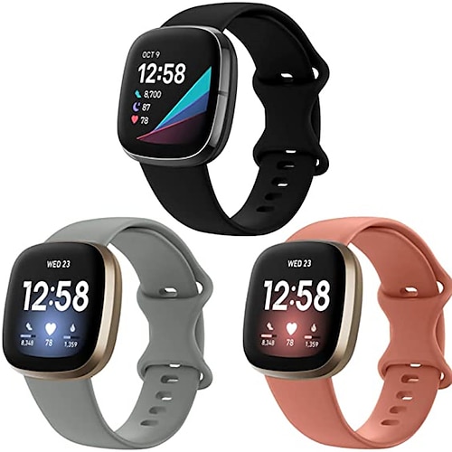 3 Stücke Uhrenarmband für Fitbit Versa 3 Sense Weiches Silikon Ersatz Gurt Damen Herren Wasserdicht Sportarmband Armband Image