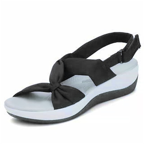 graue Slingback-Sandalen mit Knoten für Damen – leichte, gepolsterte Plateau-Sandalen mit verstellbarem Riemen und Fußgewölbeunterstützung Image