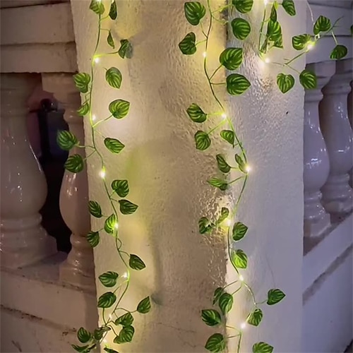 elegante Hochzeitsempfangsparty, künstliche Pflanzen, LED-Lichterkette 2m, Kletterpflanze, grünes Blatt, Heim, Hochzeit, Outdoor, Efeuranken-Dekoration, Lampe zum Selbermachen, hängend, Garten, Image