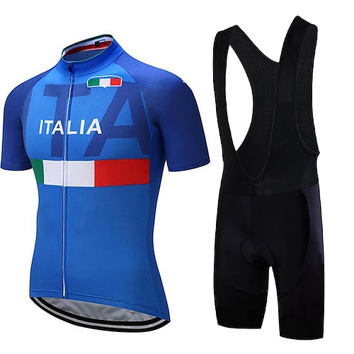21Grams Herren Radtrikot mit Radhose kurz Trägern fahrradbekleidung set Kurzarm MTB Mountain Rennrad Schwarz Rote Dunkelgrün Italien Nationalflagge Fahhrad UV Schutz Atmungsaktiv Anatomisches Image