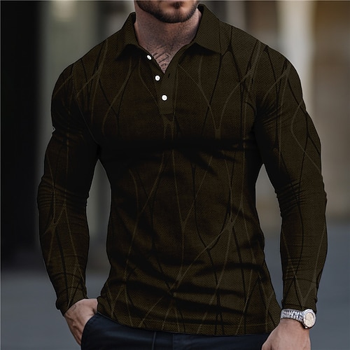 Herren Geometrisch Poloshirts Golfshirt Langarm Polo-Shirts Hemden mit Kragen Business-Casual Arbeitskleidung Formelle Kleidung Festivalkleidung 3D-Druck Knöpfe Herbst Winter Schwarz Weiß Marineblau Image