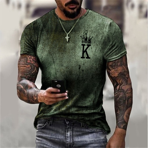 Herren Gruseliger Schriftzug Buchstabe Grafikdrucke Hemd T Shirt T-Shirt Retro-Shirts Kurzarm T-Shirt 3D-Druck Rundhals Hemd Vintage Designer Lässig Täglich Ferien Blau Schwarz Braun Sommer Bekleidung Image