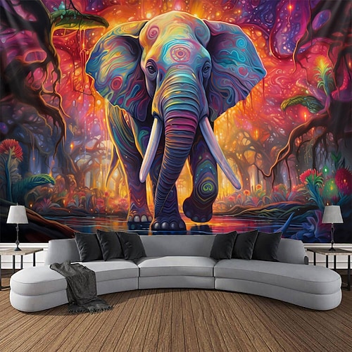 Malerei bunter Elefant Boho hängender Wandteppich Wandkunst großer Wandteppich Wanddekor Fotografie Hintergrund Decke Vorhang Zuhause Schlafzimmer Wohnzimmer Dekoration Image