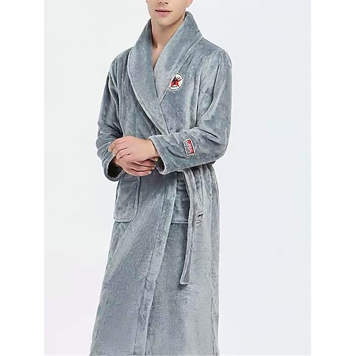 Herren Schlafanzug Morgenmantel Bademantel Glatt Stilvoll Brautkleider schlicht Komfort Heim Täglich Bett Flanell Komfort Warm Kargen Langarm Tasche Gürtel inbegriffen Herbst Winter Wein Marineblau Image