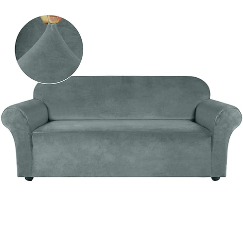 Stretch-Sofabezug, Schonbezug, elastischer Samt, Sofagarnitur, Sessel, Zweisitzer, burgunderrot, 4- oder 3-Sitzer, L-Form, einfarbig, weich, strapazierfähig Image