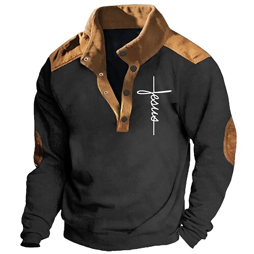 Herren Grafik-Drucke Vertrauen Sweatshirts Sweatshirt Pullover Zur Seite fahren Langarm Sweatshirt Ständer Täglich Brautkleider schlicht Vintage-Retro 3D-Druck Urlaub Ausgehen Strassenmode Knopf Image