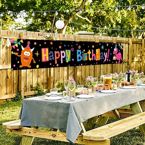 Happy Birthday-Banner, Geburtstagsbanner-Dekorationen, Geburtstags-Dekoration für den Innen- und Außenbereich, Dekoration für Feiertagspartys, 300 x 50 cm (10 Fuß x 18,9 Zoll) Image
