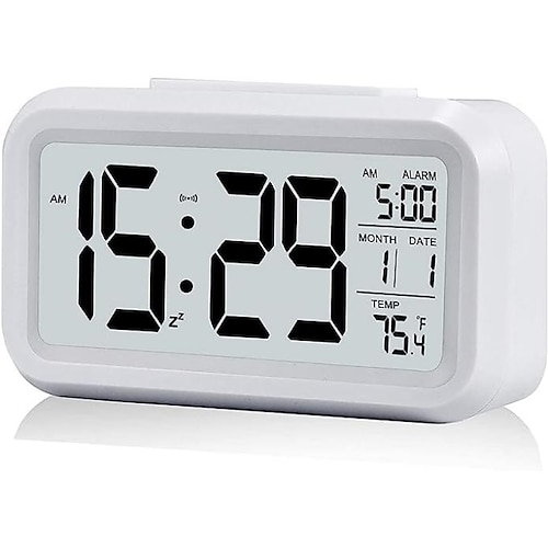 Smart Nachtlicht Digitalwecker mit Datum Innentemperatur Batteriebetriebene Nachttischuhr Digitalanzeige für Schlafzimmer Schreibtisch Geschenkuhr Image