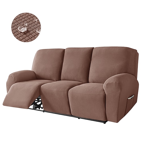 Stretch-Sofabezüge für 3-Sitzer-Relaxsessel, burgunderfarben, wasserdichte Sofabezüge für Relaxsessel mit Seitentasche, 8-teiliges Set, rutschfester Sesselbezug für Standard-3-Sitzer-Relaxsessel, Image