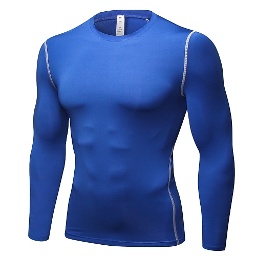 Herren Einfarbig Kompressionsshirt Laufshirt Langarm T-Shirt Sportlich Frühling Winter Spandex Schnelltrocknend Schweißableitend Atmungsaktiv Fitnesstraining Übung Laufen Sportbekleidung Sportkleidung Image