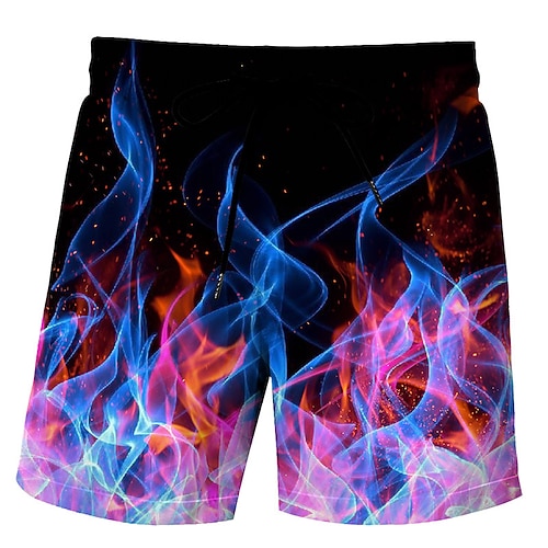 Herren Flamme Badehosen Badeshorts Boardshorts Mittlere Taille Hawaiianisch Boho Outdoor Ferien Ausgehen Kordelzug Tasche Elastischer Bund Designer Bekleidung Image