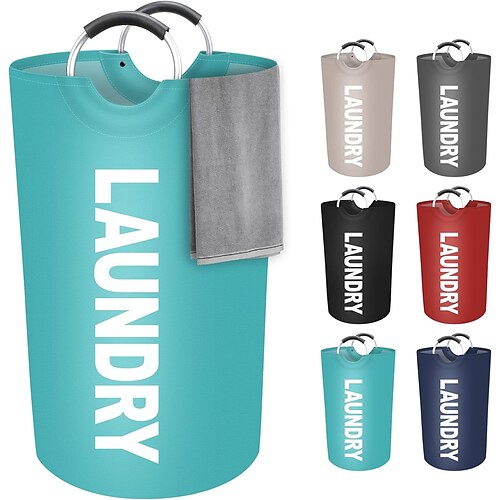 80l großer Wäschekorb, Wäschesammler, Wäschekorb für schmutzige Wäsche, zusammenklappbar, wasserdichte Wäschekörbe mit schaumstoffgeschützten Aluminiumgriffen für Wäsche, Wohnheim, Familie Image