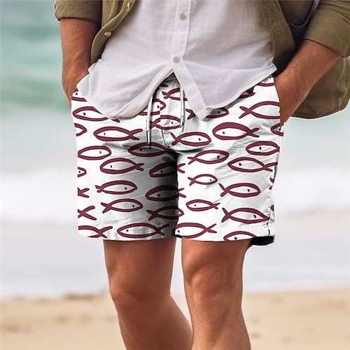Herren Fisch Badehosen Badeshorts Boardshorts Mittlere Taille Urlaub Hawaiianisch Resort-Stil Urlaub Ferien Strand Kordelzug mit Mesh-Futter Elastischer Bund Designer Bekleidung Image