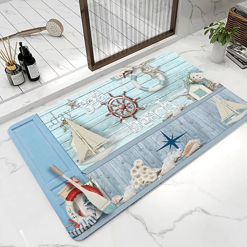 Rutschfeste Badematte, schnelltrocknender, supersaugfähiger, dünner Badezimmerteppich aus Gummi, passt unter die Tür, waschbare Badezimmerfußmatten, Duschvorleger für vor der Badewanne, im Duschraum Image