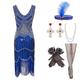 1920er Gatsby Flapper Kleid mit 20er Accessoires Set Damen Pailletten Quaste Fransen Kostüm Retro Vintage Cosplay Party Abendkleid Cocktailkleid