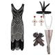 1920er Gatsby Flapper Kleid mit 20er Accessoires Set Damen Pailletten Quaste Fransen Kostüm Retro Vintage Cosplay Party Abendkleid Cocktailkleid