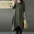 Damen Schwarz Grün Grau Sommer Frühling Herbst Maxikleid Leinen-inspirierte Kleider Freizeitkleid Kleid mit vielen Schichten Lässig Winterkleid Täglich Ausgehen Lässiger Schnitt Einfarbig
