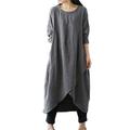 Damen Schwarz Grün Grau Sommer Frühling Herbst Maxikleid Leinen-inspirierte Kleider Freizeitkleid Kleid mit vielen Schichten Lässig Winterkleid Täglich Ausgehen Lässiger Schnitt Einfarbig