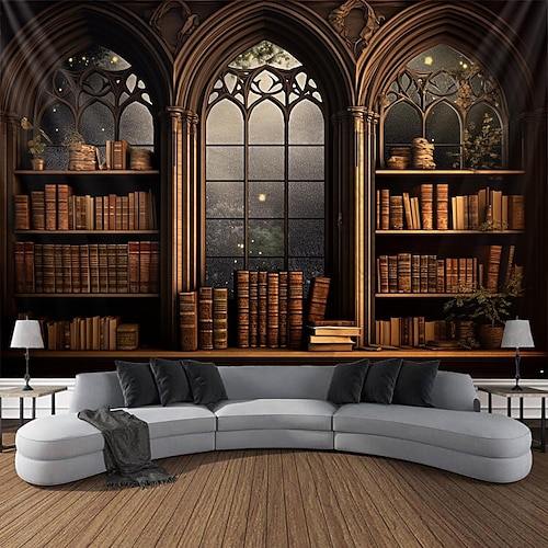 Vintage-Bücherregal zum Aufhängen, Wandteppich, Kunst, großer Wandteppich, Wanddekoration, Fotografie, Hintergrund, Decke, Vorhang, Zuhause, Schlafzimmer, Wohnzimmer, Dekoration Image