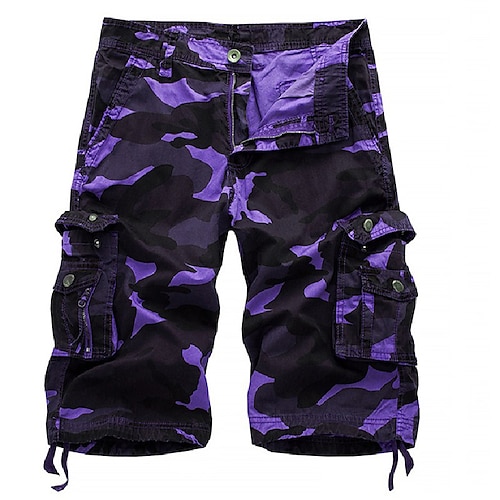 Herren Cargo-Shorts Wander-Shorts Bein Kordelzug Mehrere Taschen Tarnung Außenbereich Atmungsaktiv Knielang Lässig Täglich Streetwear Stilvoll Schwarz Grün Tarnblau Mikroelastisch Image