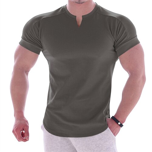 Herren T Shirt Fitnessstudio-Shirt Kompressions-Shirt Trainingsshirt Trainingshemden V Ausschnitt Kurzarm Ausbildung Strasse Fitness Casual Fitnessstudio Schnell Trocknend Hohe Dehnung Image