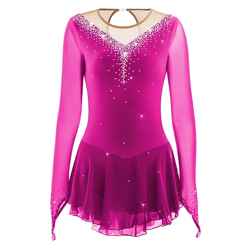 Eiskunstlaufkleid Damen Mädchen Eislaufen Kleider Hellblau Schwarz Weiß Patchwork Gitter Hochelastisch Wettbewerb Eiskunstlaufkleidung Mit Steinen verziert Strass Langarm Eislaufen Eiskundstlauf Image