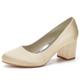 Damen Hochzeit Schuhe Pumpen Satin Slingback Brautschuhe Blockabsatz Runde Zehe Elegant Satin Halbschuhe Schwarz Weiß Elfenbein