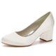 Damen Hochzeit Schuhe Pumpen Satin Slingback Brautschuhe Blockabsatz Runde Zehe Elegant Satin Halbschuhe Schwarz Weiß Elfenbein