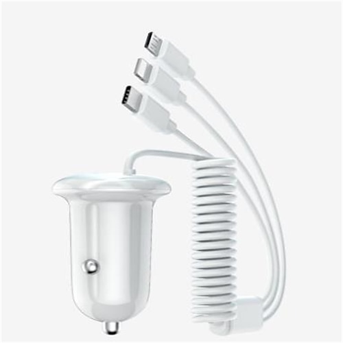 3-in-1-Autoladegerät mit Schnellladefunktion, Federkabel, Schnellladung, 15 W, gemischtes Einzel-USB-Autoladegerät, kompatibel mit Mobiltelefonen, Laptops, Kameras