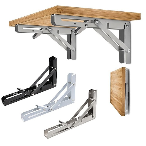 2 Stück robuste, klappbare Regalhalterungen – 20,3 cm, 25,4 cm und 30,5 cm – Wandmontage für Banktisch mit Schrauben Image