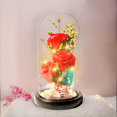 LED Rosen Schmetterling Lampe in Glaskuppel - Perfekt für romantische Hochzeiten Geburtstage und den Muttertag (Batterie nicht enthalten) Image