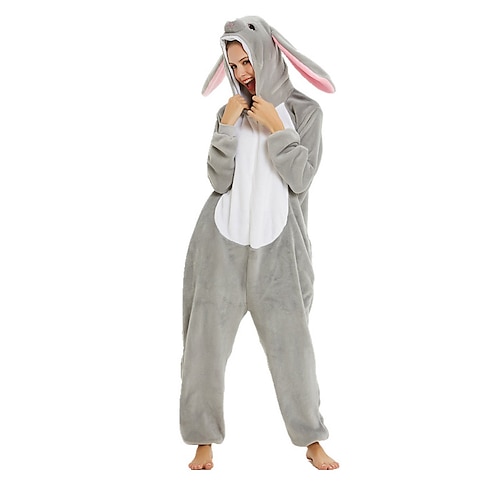 Karneval Tiermotiv Kaninchen Einfach Nachtwäsche Tarnung Onesie-Kostüm Karnevalskostüm Hase Kaninchen Pyjamas-Einteiler Kigurumi-Pyjamas Lustiges Kostüm Für Teenager Erwachsene Männer und Frauen Image