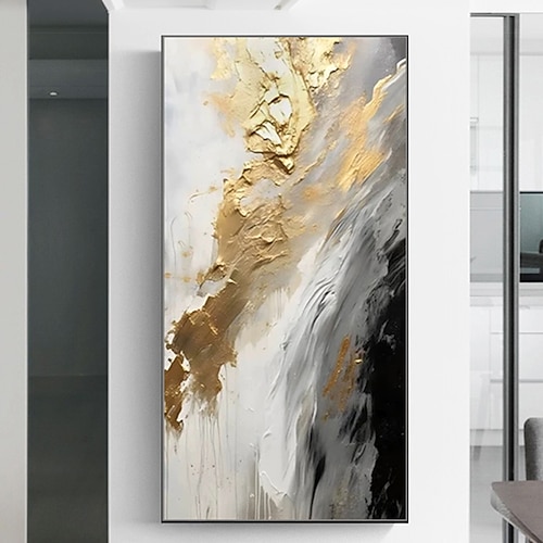 Mintura handgefertigte goldene abstrakte Ölgemälde auf Leinwand, Wandkunst, Dekoration, modernes Bild für Heimdekoration, gerolltes, rahmenloses, ungedehntes Gemälde Image