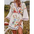 Damen Minikleid Casual kleid A Linie Kleid Boho-Kleid Ethnisch Boho A-Linie Urlaub Strasse Festtage Lockere Passform Blumen 3/4 Ärmel V Ausschnitt Schwarz Weiß Rosa Sommer Frühling