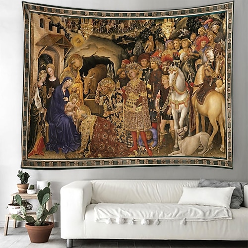 Renaissance hängender Wandteppich, Wandkunst, großer Wandteppich, Wanddekoration, Fotografie, Hintergrund, Decke, Vorhang, Zuhause, Schlafzimmer, Wohnzimmer, Dekoration Image