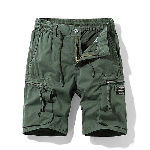 Herren Cargo Shorts Kurze Hosen Kurze Hose für Wanderer Elastische Taille Multi Pocket Mehrere Taschen Glatt Komfort Atmungsaktiv Knielänge Casual Täglich Modisch Strassenmode Armeegrün Schwarz Image