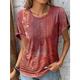 Damen Boho-T-Shirt T Shirt Blumen Casual Festtage Ausgeschnitten Rote Kurzarm Modisch Rundhalsausschnitt Sommer