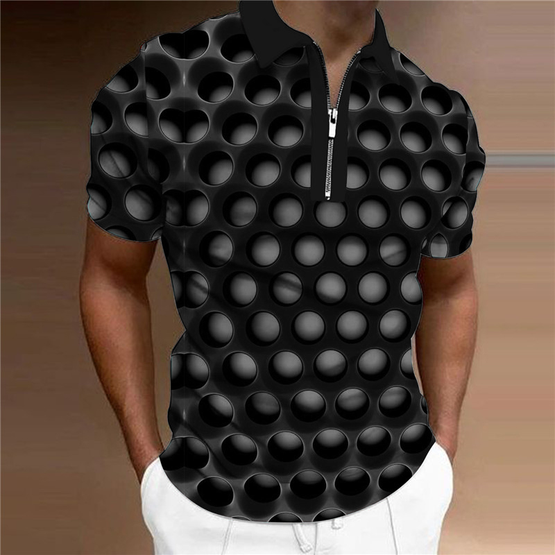 Herren Grafik Poloshirts mit Reißverschluss Golfshirt Kurzarm Polo-Shirts Hemden mit Kragen Lässig Urlaubskleidung Rave-Kleidung Party-Outfits 3D-Druck Viertelreißverschluss-Poloshirt Rote Blau Purpur Image
