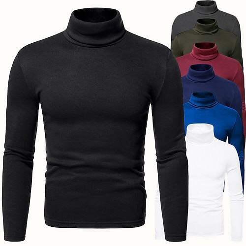Herren T Shirt Rollkragenhemd Langarmshirt Langarm Gerollter Kragen Herbst Betrübt Essentiell Lässig Schwarz Weiß Marineblau Top T-Shirt für Herren Image
