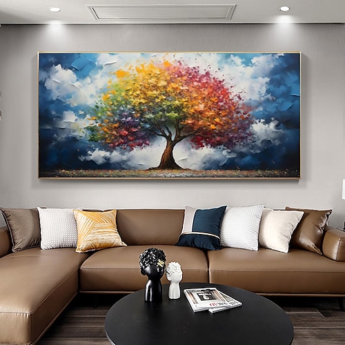 Blumenbaum des Lebens, abstraktes Ölgemälde, original strukturierte Leinwandkunst, handgemalt, Wohnzimmer, Heimdekoration, Geburtstagsgeschenk, Landschaftswanddekoration (kein Rahmen) Image