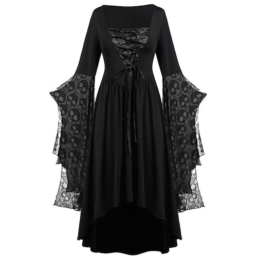 Retro Vintage Punk Gothic Mittelalterlich Kleid Maskerade Hexe Hexen Schädel Kostüm Damen Fantasie Steampunk Walpurgisnacht Halloween Karneval Maskerade Halloween Party / Abend Erwachsene Kleid Image