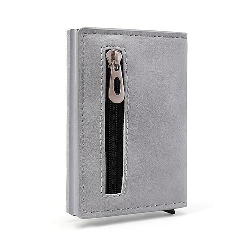 Herren Geldbörse RFID-Kartenhalter Brieftasche Antidiebstahl Aluminium Box Kartenhalter PU-Leder Pop-up Kartenetui Magnet Münztasche