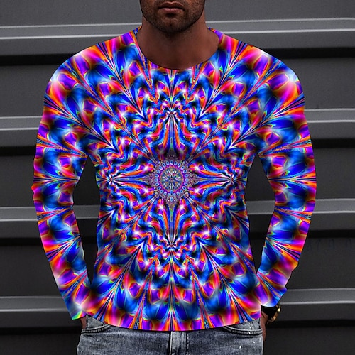 Herren Optische Täuschung T Shirt Langarm T-Shirt 3D-Druck Rundhalsausschnitt Hemd Sport Mode Sportbekleidung Outdoor Urlaub Straße Rote Blau Grün Herbst Bekleidung S M L XL XXL XXXL 4XL Image