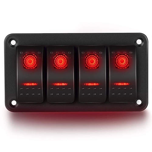 4-Zellen-Wippschalter aus Aluminium, Kippschalter, 5-polig, vorverdrahteter Wippschalter, roter Hintergrundbeleuchtungsschalter für Auto, Marine, Wohnmobil Image