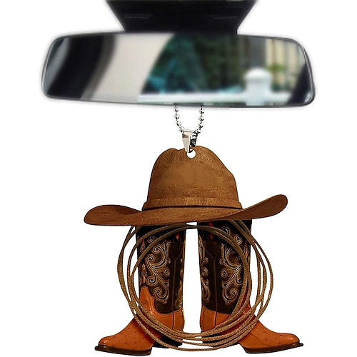 Hängende Zubehörteile für den Rückspiegel - Cowboystiefel Cowboyhut und Sattel-Schlüsselanhängerornament zur Autodekoration Image