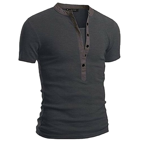 Herren T-Shirt mit Knöpfen T Shirt Henley Hemd T-Shirt Kurzarm V Ausschnitt Frühling Sommer Einfach Mode Designer Basic Urlaub Straße Ausgehen Schwarz Weiß Marinenblau Top T-Shirt für Herren Image