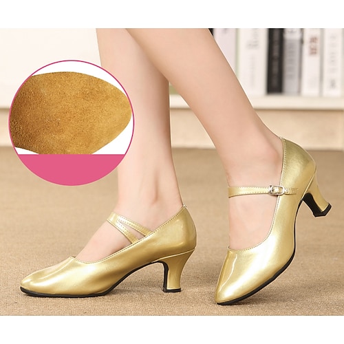 Damen Schuhe für modern Dance Tanzschuhe Praxis Für den Ballsaal Walzer Komfort Schuhe Weicher Absätze Schnalle Starke Ferse Geschlossene Spitze Schnalle Erwachsene Silber Schwarz Dunkelrot