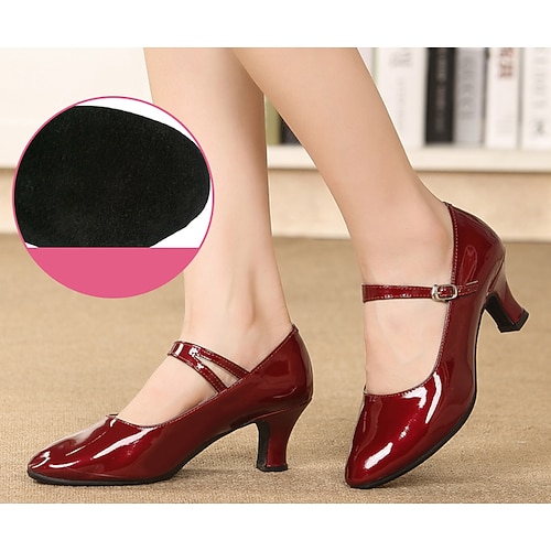 Damen Schuhe für modern Dance Tanzschuhe Praxis Für den Ballsaal Walzer Komfort Schuhe Weicher Absätze Schnalle Starke Ferse Geschlossene Spitze Schnalle Erwachsene Silber Schwarz Dunkelrot
