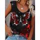 Damen Tank Top Graphic Schmetterling Casual Bedruckt Rote Ärmellos Basic V Ausschnitt